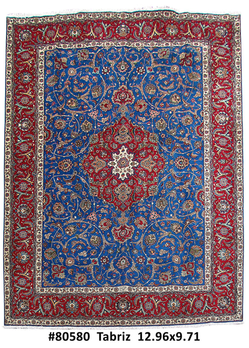 TORQOUISE BLUE 10x13 Authentic Hand Knotted Persian Tabriz Rug - Iran - bestrugplace