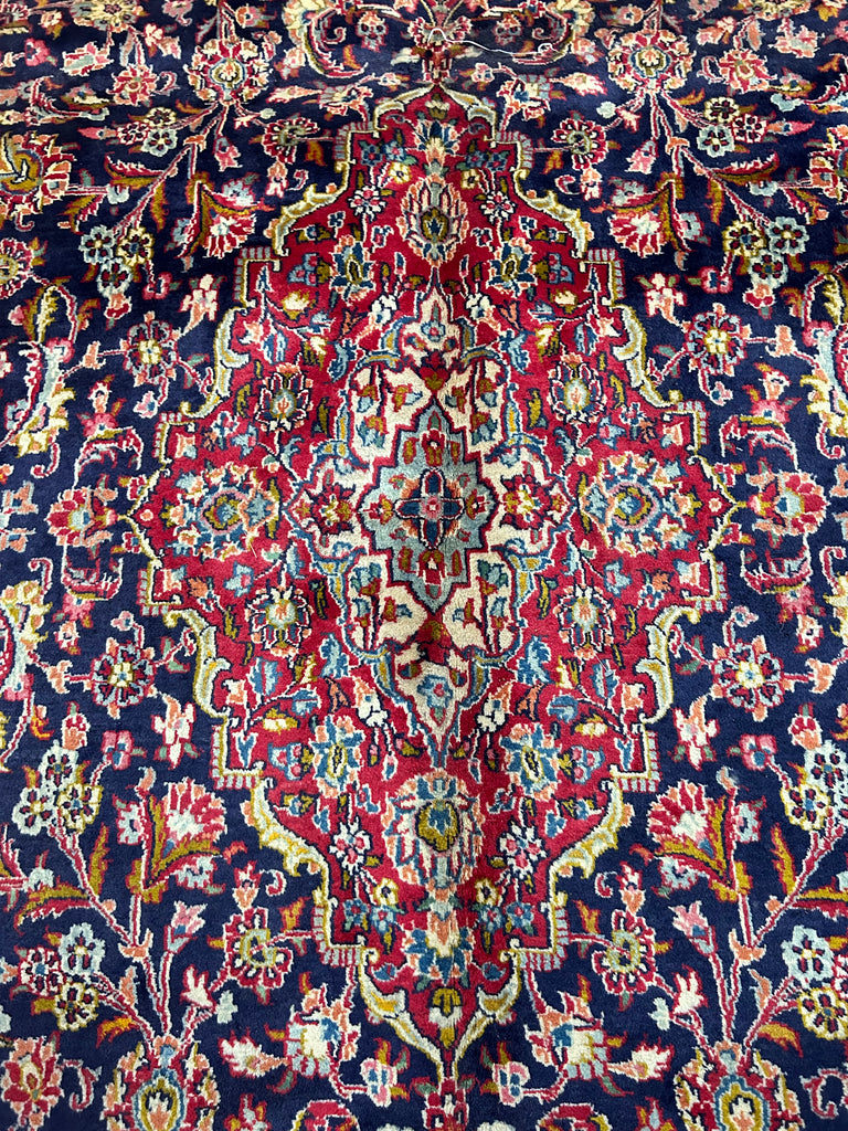 9.6 x 12.7 Navy Blue Traditional Classic Persian Kashan Rug #S10-4029