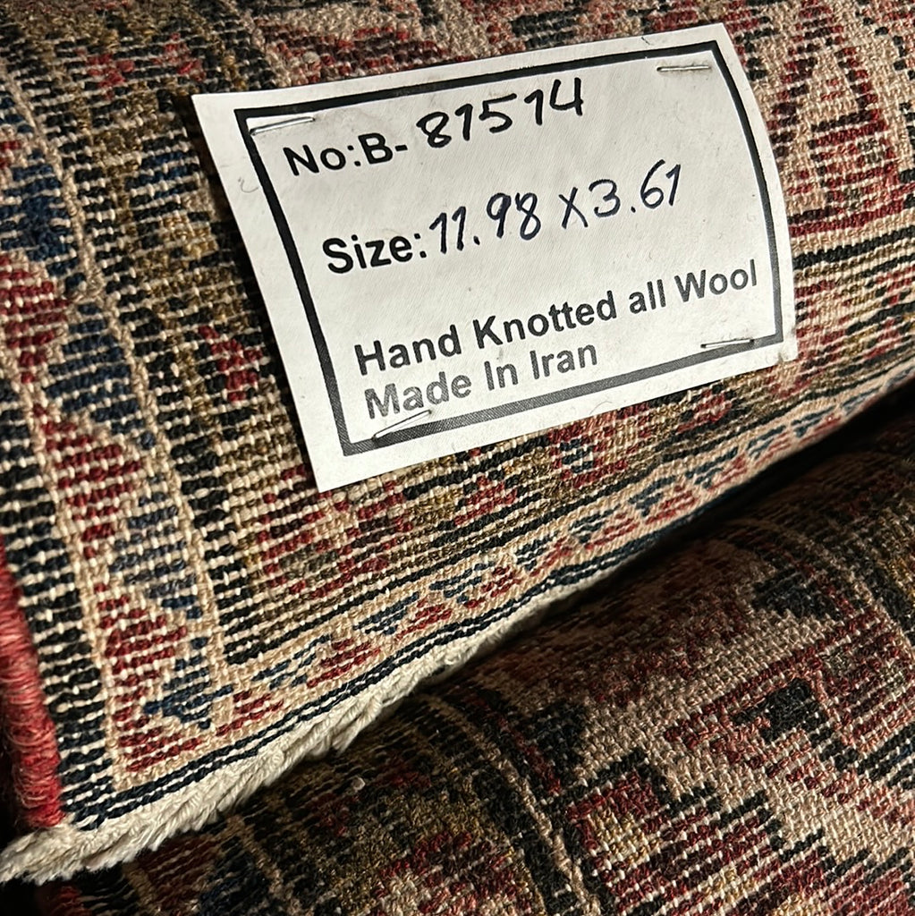 3.7 x 11.11 Traditional Persian Hamadan Wool Area Runner Rug 81514