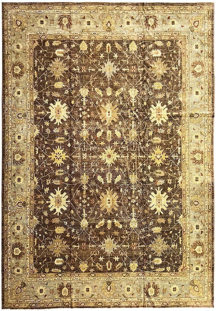 13.9 x 18.6 Brown Chobi Peshawar Large Unusual Sized Rug 14489