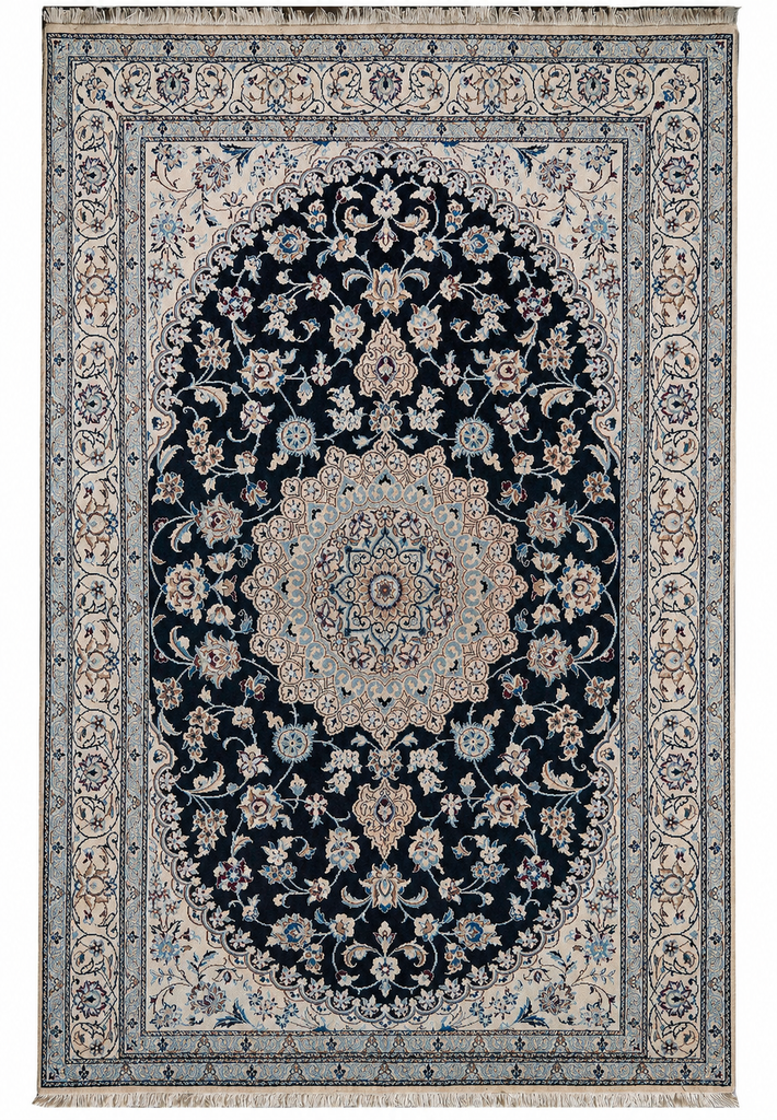5 x 8 Signed Authentic Persian Nain Wool and Silk Handmade Area Rug PIX-9486