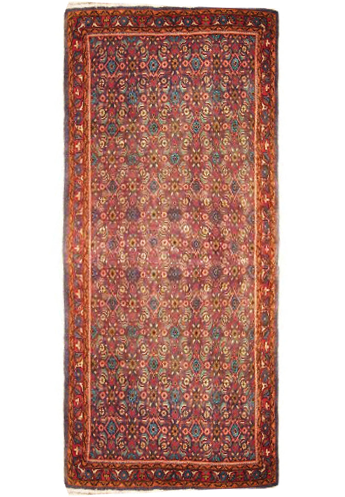 4 x 9.6 Semi-Antique Red Persian Hamadan Runner Rug 10783