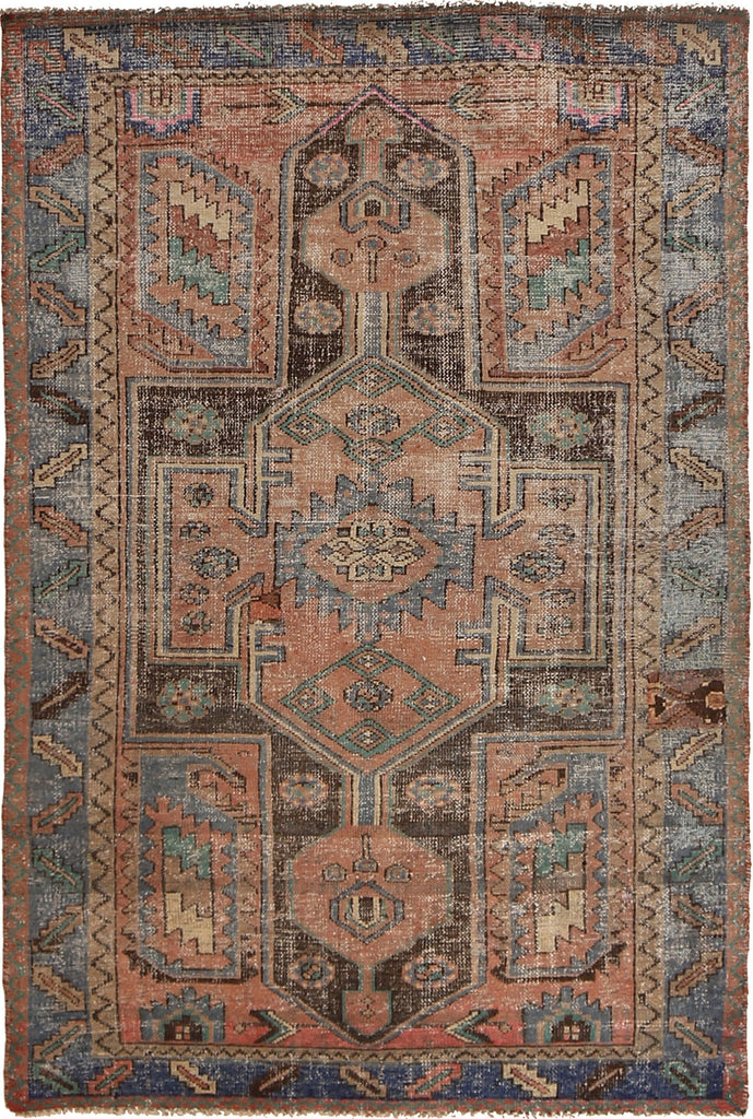 4.0 x 6.1 Persian Vintage Gemetric Handmade Rug Low Pile M124