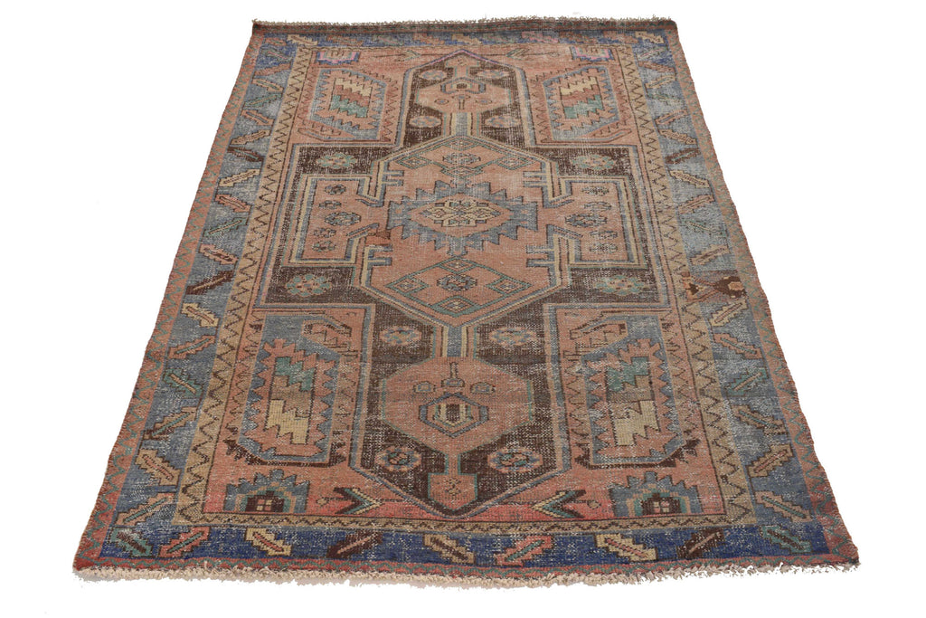 4.0 x 6.1 Persian Vintage Gemetric Handmade Rug Low Pile M124