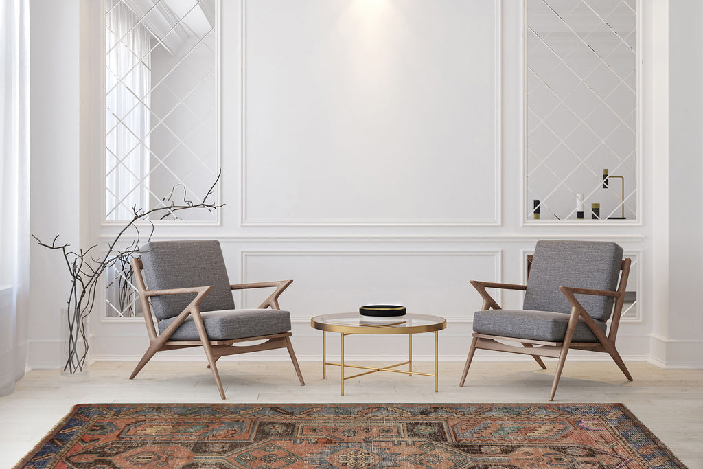 4.0 x 6.1 Persian Vintage Gemetric Handmade Rug Low Pile M124