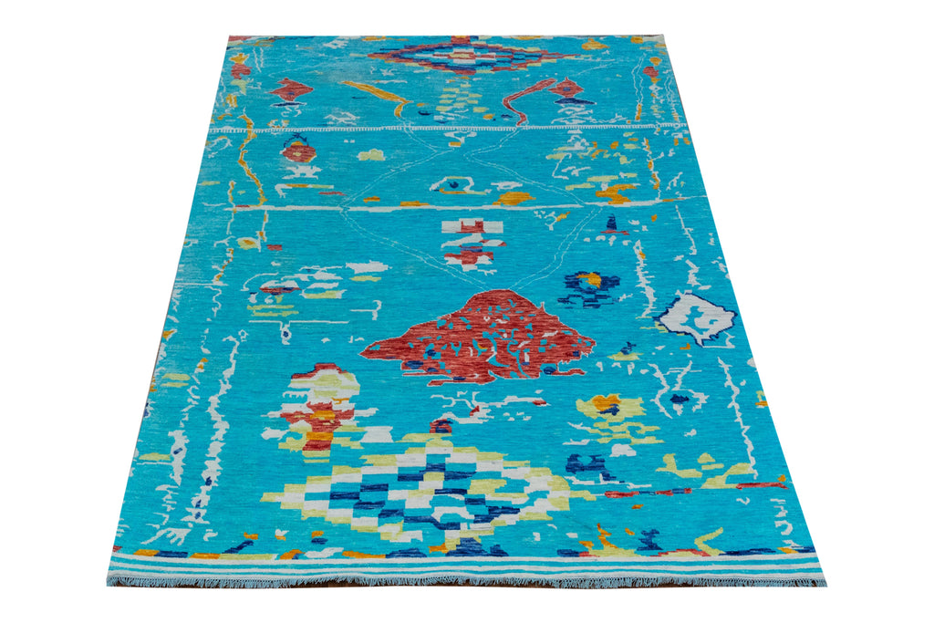 9.0 x 12.0 TURQUOISE Quality Wool New Handmade Modern Transitional Rug #i-1305