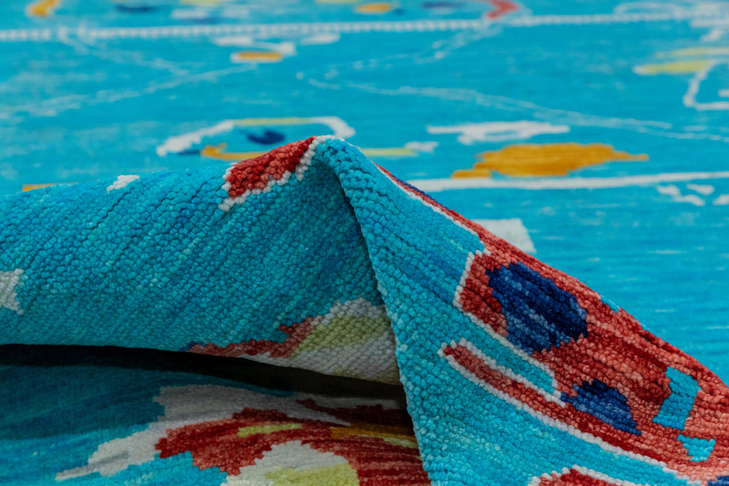 9.0 x 12.0 TURQUOISE Quality Wool New Handmade Modern Transitional Rug #i-1305