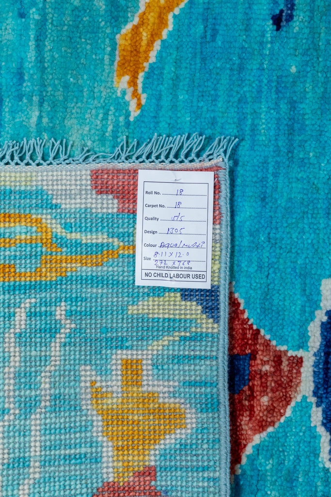 9.0 x 12.0 TURQUOISE Quality Wool New Handmade Modern Transitional Rug #i-1305