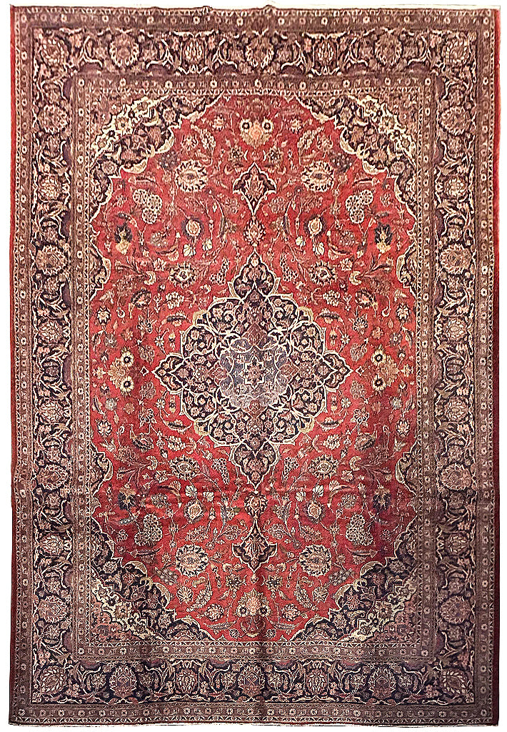10.7 x 14 Red Old Persian Hand-knotted Kashan Rug 13282