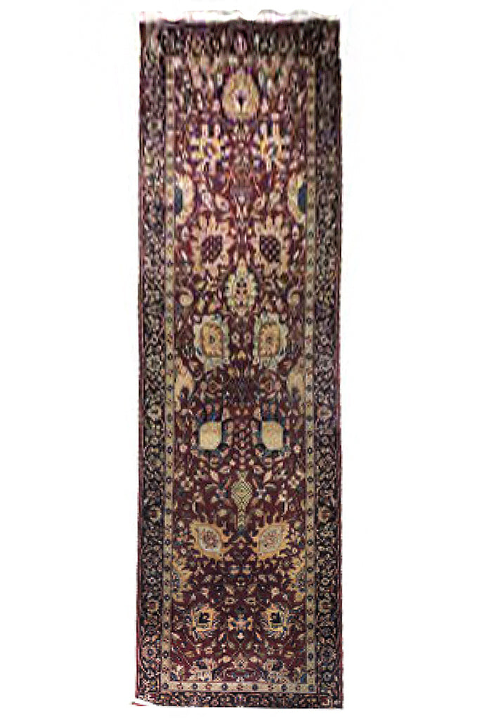 4 x 13.9 Burgundy Red Mashad Runner Rug 15788