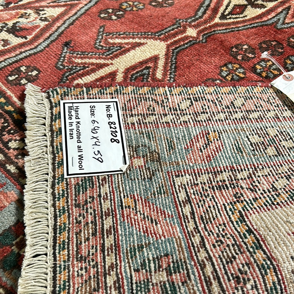 4.7 x 6.5 Kork Flowers Ivory & Red Persian Hamadan Rug 82108