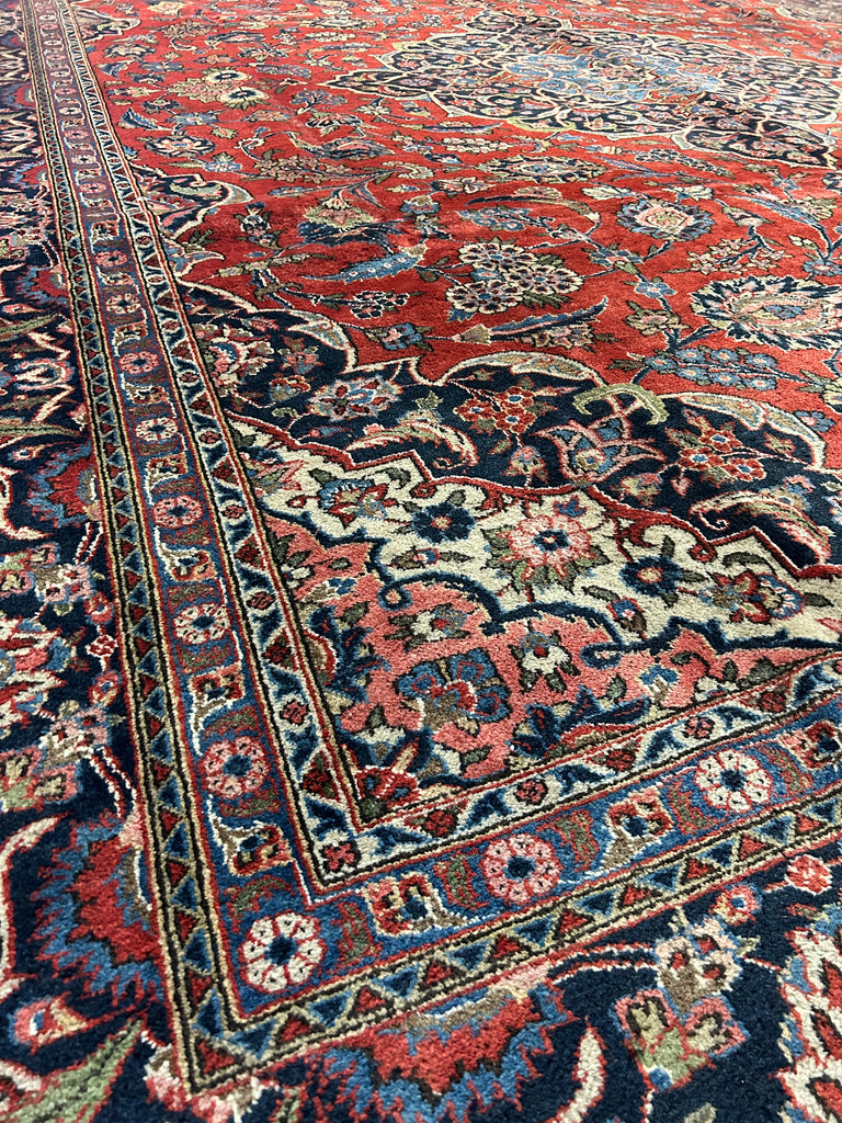 10.7 x 14 Red Old Persian Hand-knotted Kashan Rug 13282