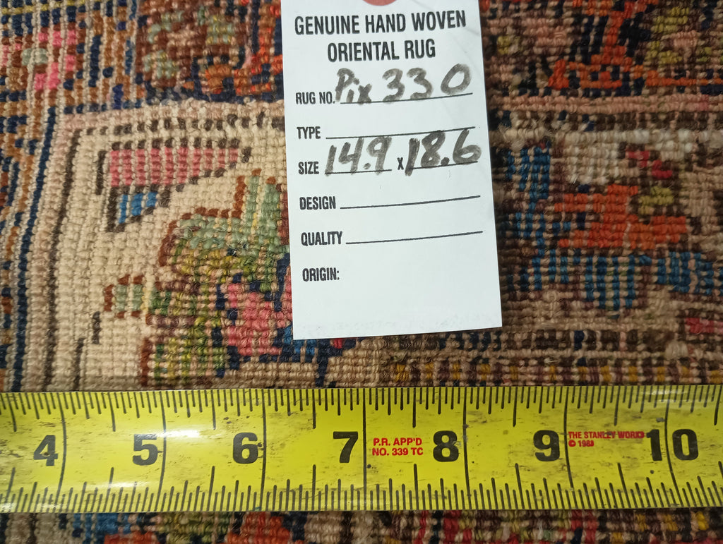 14.9 x 18.6 1900's Unusual ANTIQUE Large Handmade Persian BIJAR Rug Pix-330