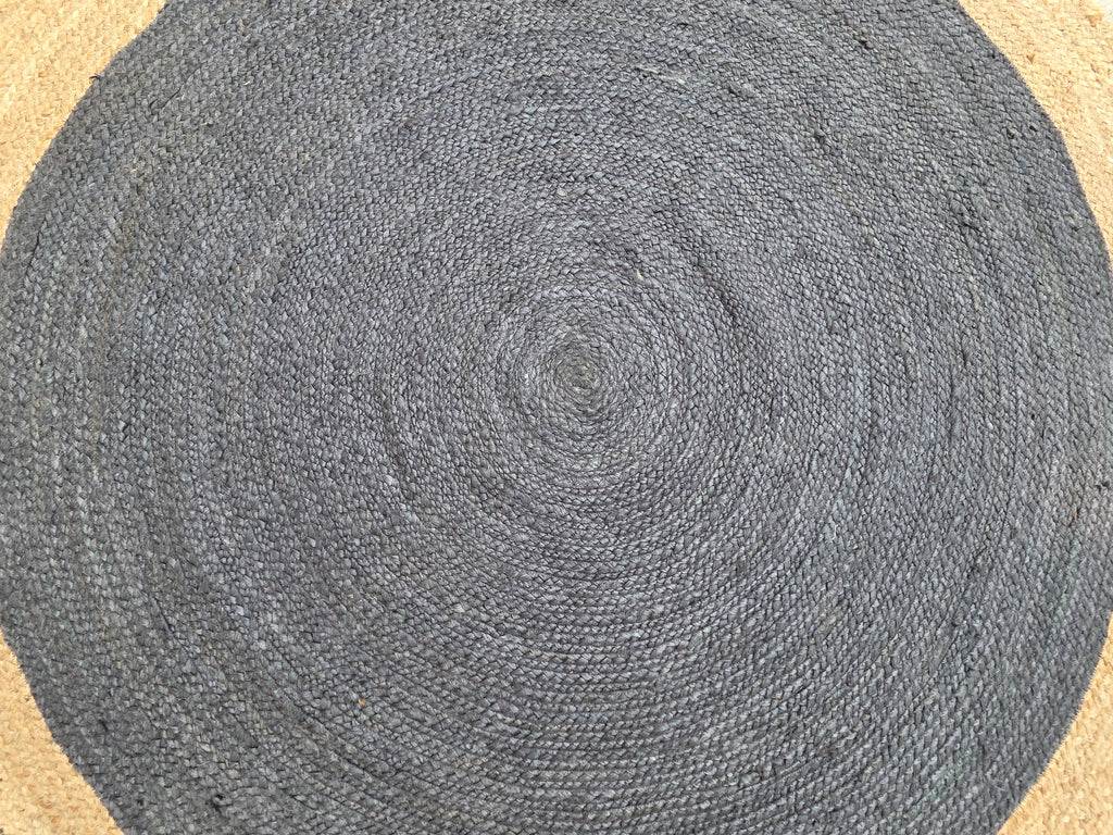 6 x 6 Feet ROUND Sisal Jute Charcoal Black Gold #R30