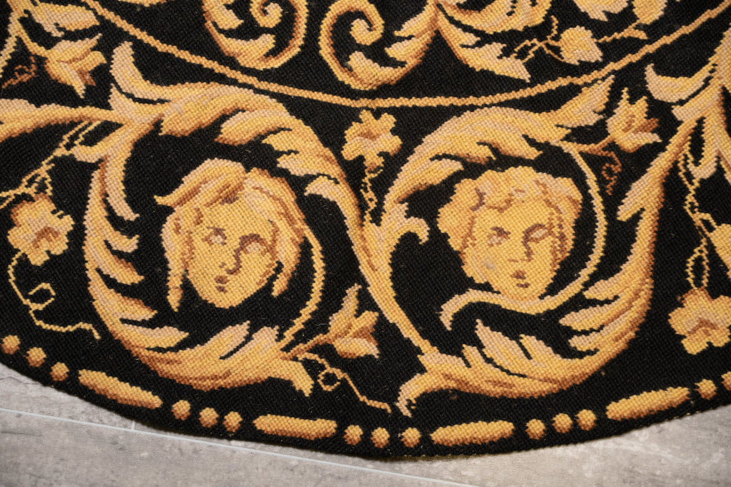 5.0 x 5.0 Round Needle Point Rug BLACK GOLD VERSSACCI  #F-4009