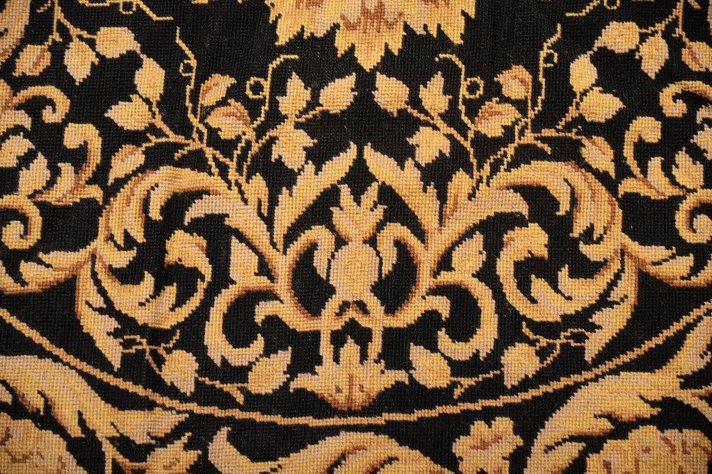 5.0 x 5.0 Round Needle Point Rug BLACK GOLD VERSSACCI  #F-4009