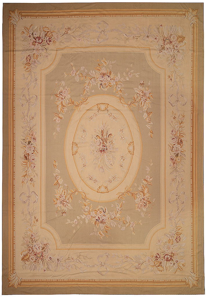 12.0 x 15.0 Beautiful Aubusson Flat Weave Rug Neutral Earth Tone Sage Green #F-4011