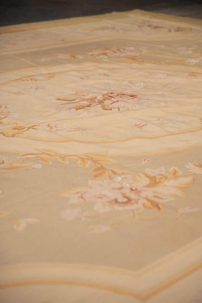 12.0 x 15.0 Beautiful Aubusson Flat Weave Rug Neutral Earth Tone Sage Green #F-4011