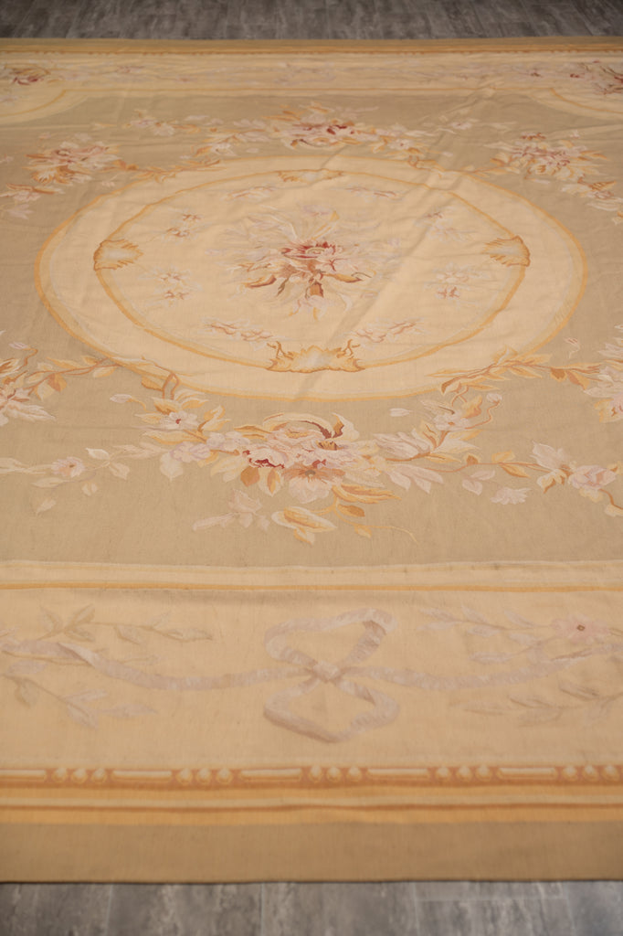 12.0 x 15.0 Beautiful Aubusson Flat Weave Rug Neutral Earth Tone Sage Green #F-4011