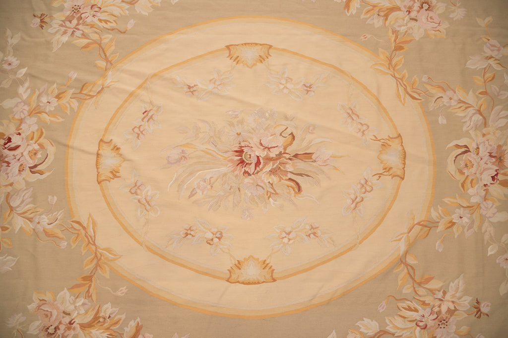 12.0 x 15.0 Beautiful Aubusson Flat Weave Rug Neutral Earth Tone Sage Green #F-4011