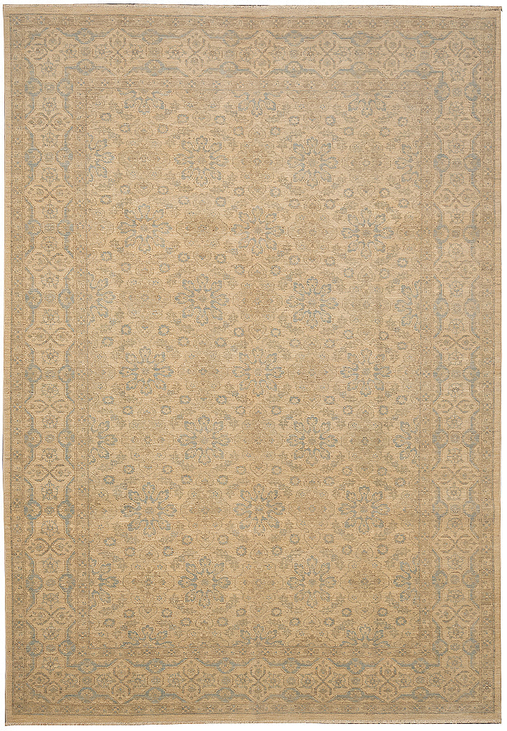 6.8 x 10.0 Muted Beige & Blue Chobi Ziegler Rug – Hand-Knotted Wool Traditional Floral Design #B-77554