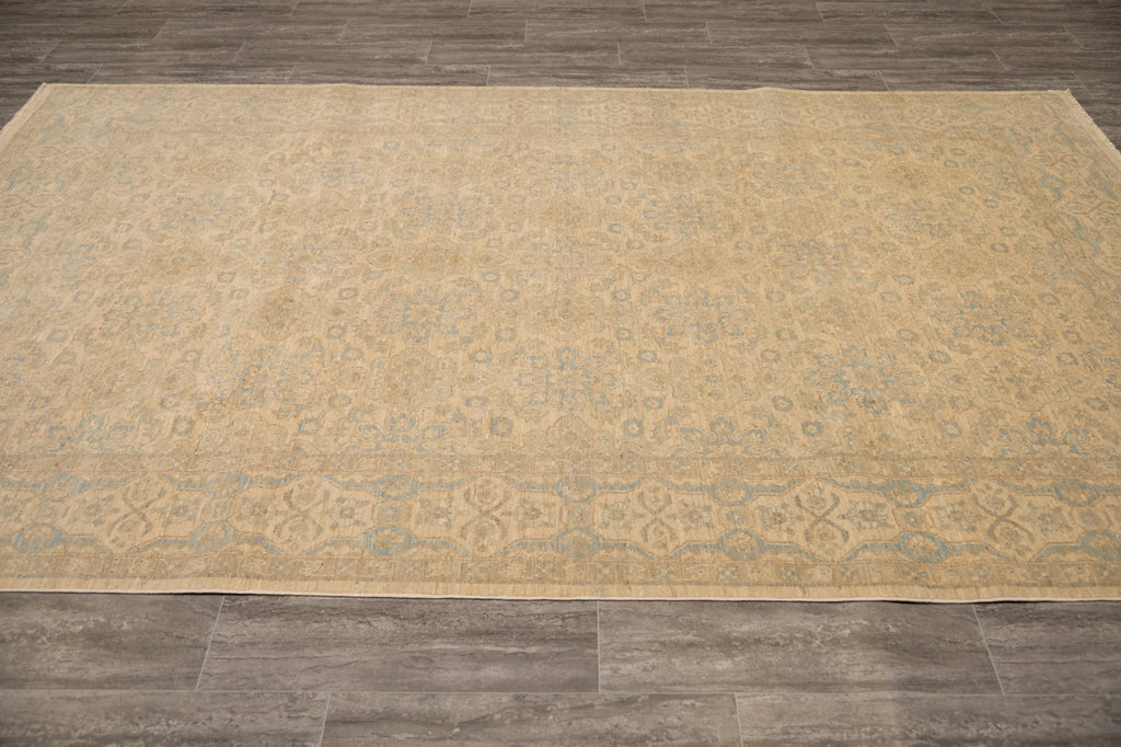6.8 x 10.0 Muted Beige & Blue Chobi Ziegler Rug – Hand-Knotted Wool Traditional Floral Design #B-77554