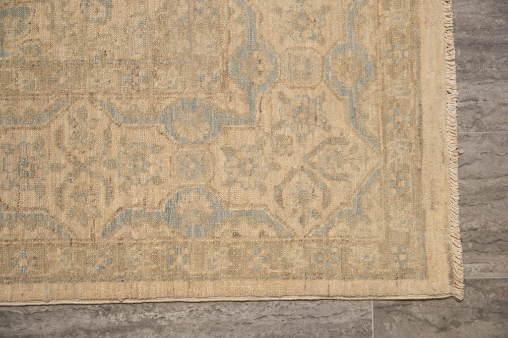 6.8 x 10.0 Muted Beige & Blue Chobi Ziegler Rug – Hand-Knotted Wool Traditional Floral Design #B-77554
