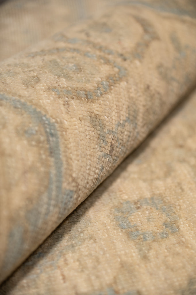 6.8 x 10.0 Muted Beige & Blue Chobi Ziegler Rug – Hand-Knotted Wool Traditional Floral Design #B-77554