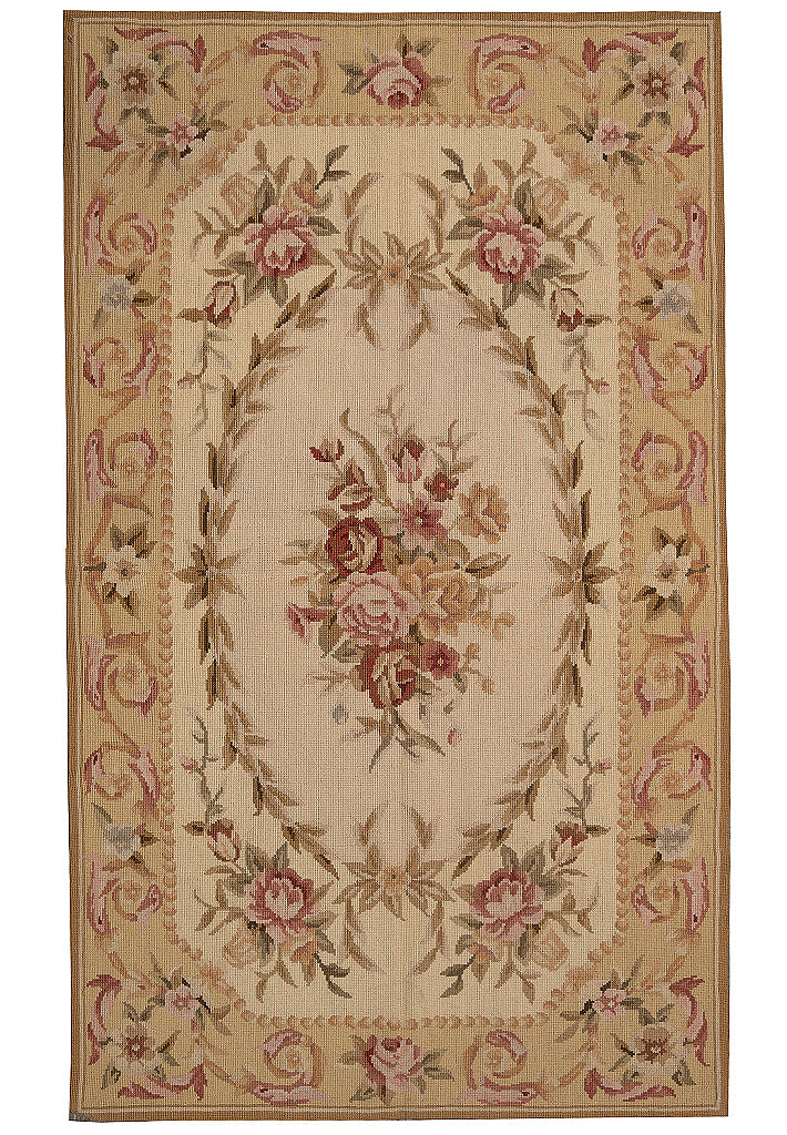 3x5 Needle Point Rug French Aubusson Flat Weave #F-4006