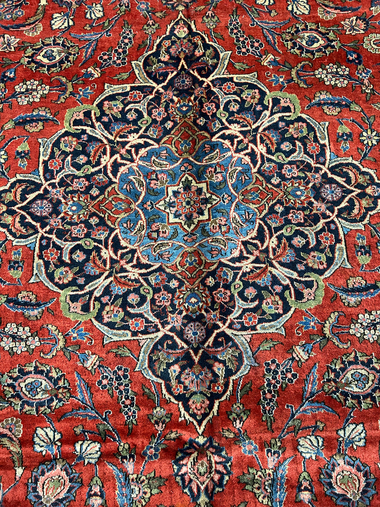 10.7 x 14 Red Old Persian Hand-knotted Kashan Rug 13282