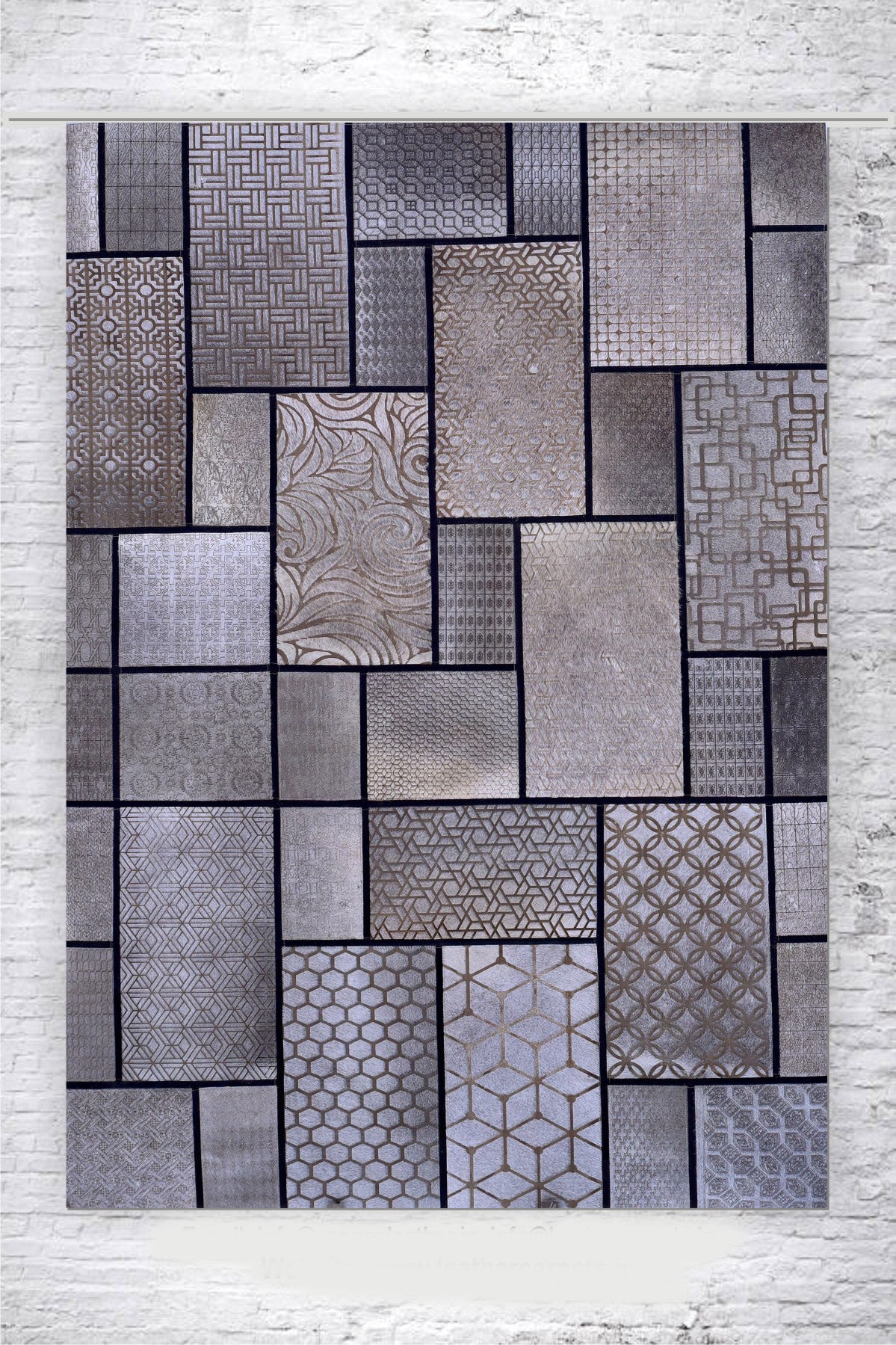 Modern Geometric Laser-Etched Patchwork Genuine Leather Carpet #20P ...