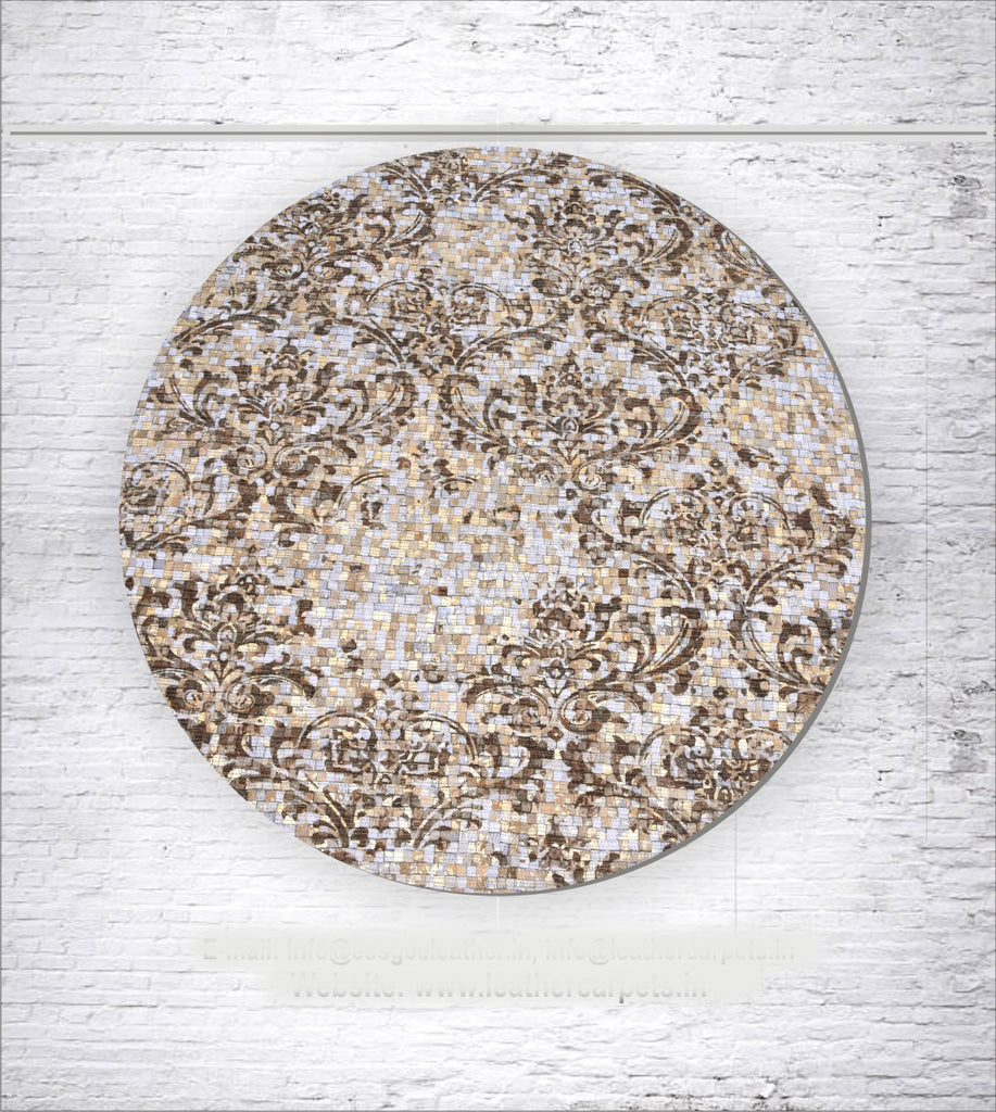 Luxury Round Damask Mosaic Genuine Leather Patchwork Carpet