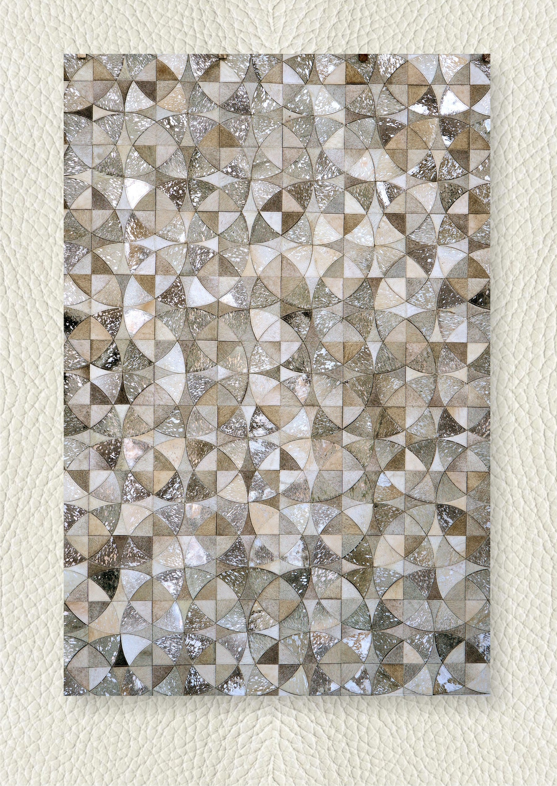 Luxury Silver-Grey Geometric Circle Patchwork Cowhide Leather Rug ...