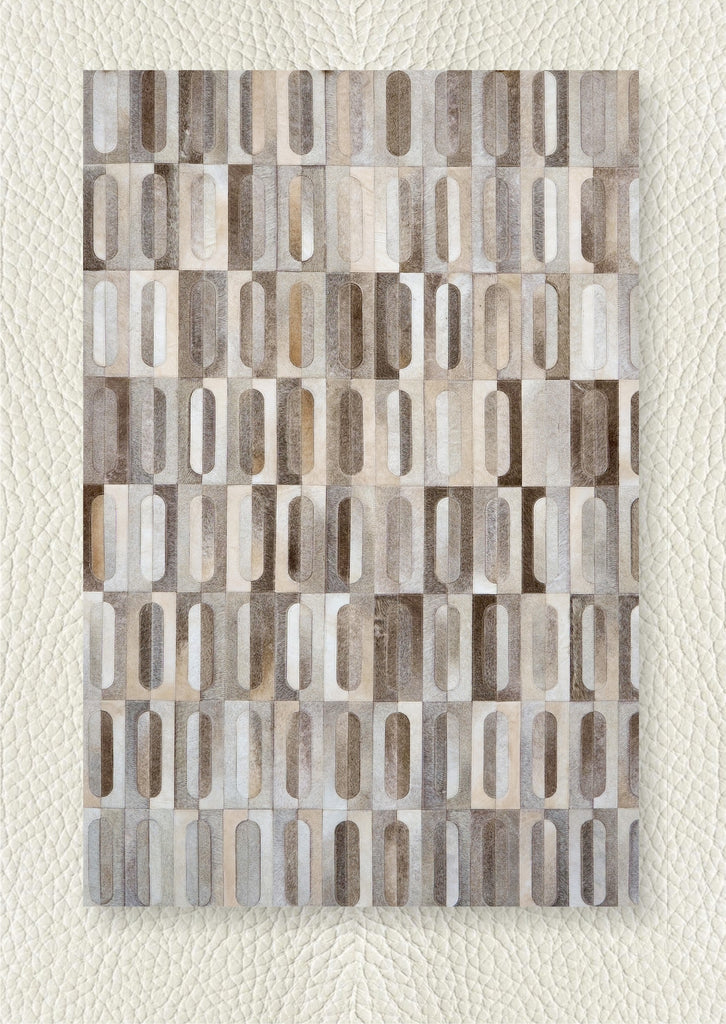 Luxury Oval Capsule Mosaic Patchwork Cowhide Leather Area Rug