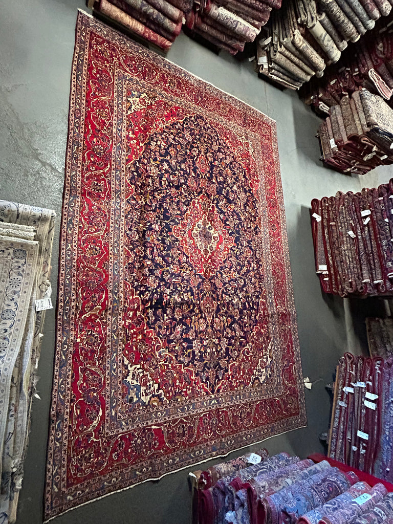 9.8 x 14.4 Persian Navy Blue Kashan Rug BLUE RED 8661