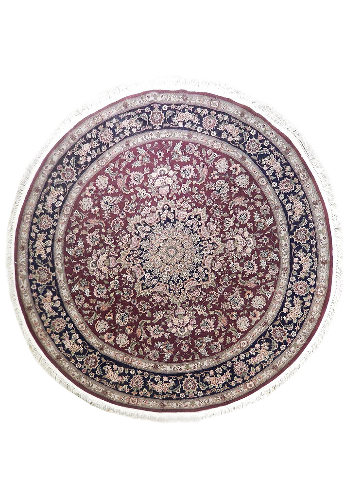 ROUND 8.1x8.1 Quality Wool & Silk Rug BURGUNDY BLACK #25737