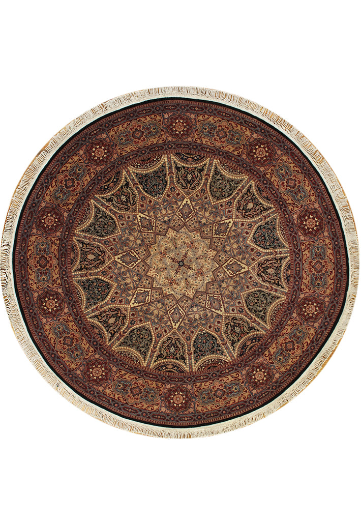 8 x 8 Fine Quality Wool and Silk Dom Esfahan Round Rug #PIX-26301