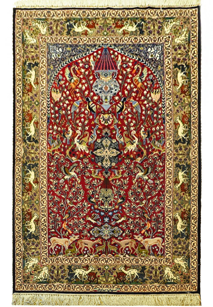 3.7 x 6.0 Fine Persian Esfahan  Prayer Rug  Animals #PIX-28996