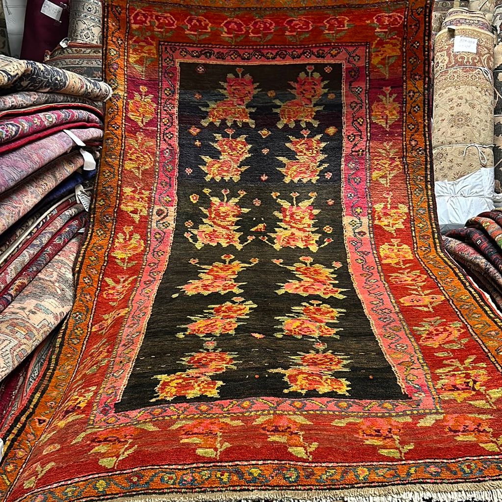 5 x 8.9 Graphite Black Semi Antique Caucasian Kazak Runner 72991