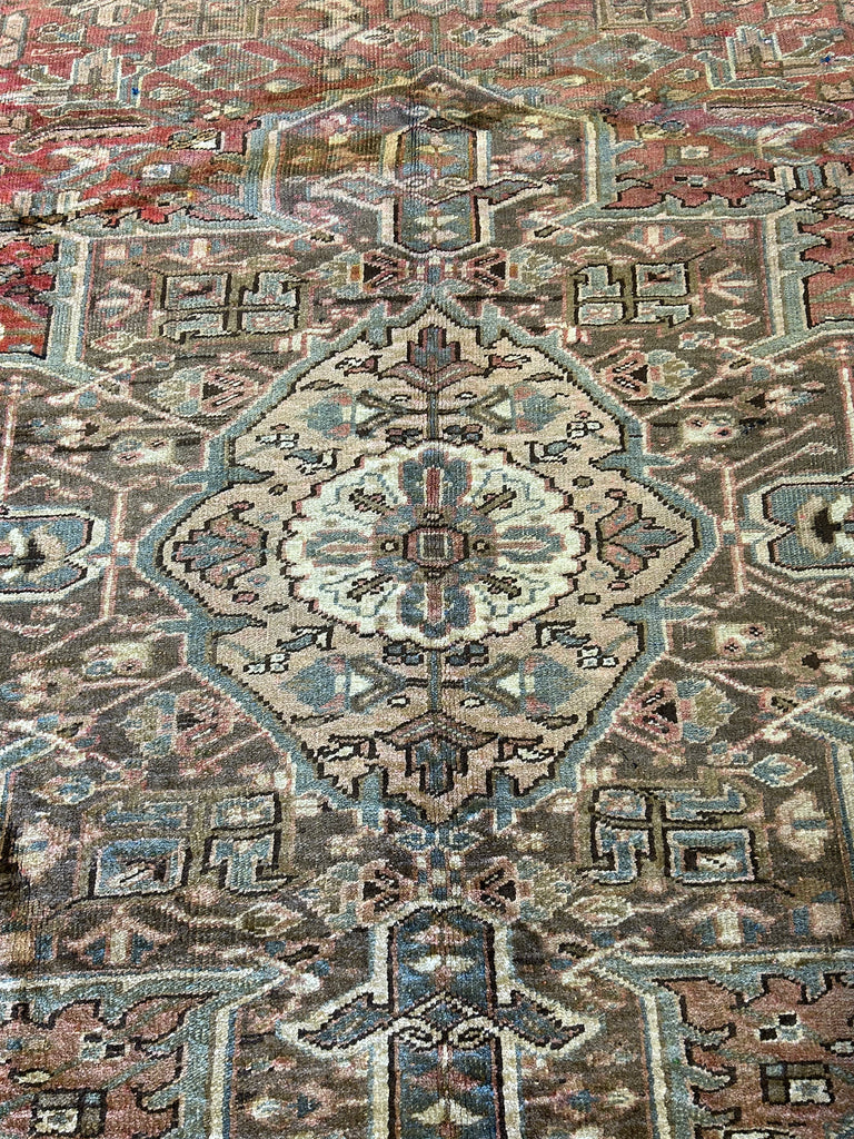 8.4 x 11.5 Brick Red Brown Antique Persian Heriz Rug 14083