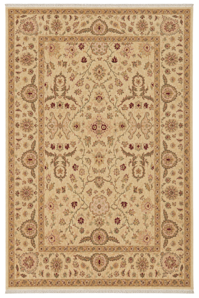 8 x 9.9 Handmade Agra Rug Natural Wool Ivory Green #F-6515