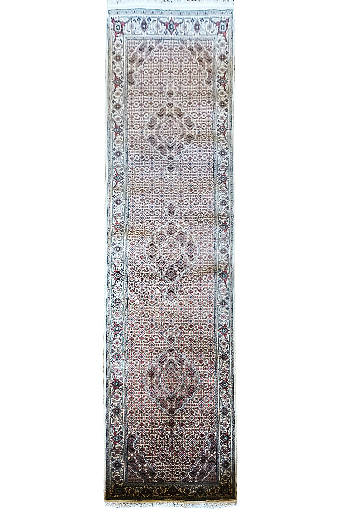 2.3 x 8.10 Hand-Knotted Wool and Silk Mahi Tabriz Carpet #F-5855