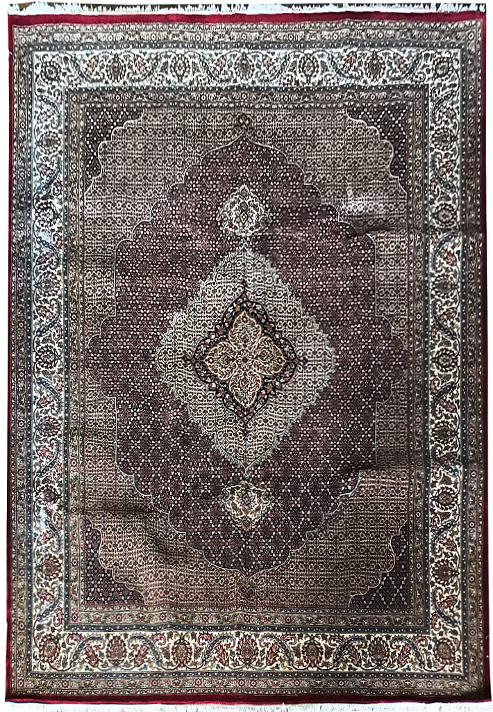 8.2 x 9.9 MAHI TABRIZ QUALITY RUG Wool and Silk Burgundy #F-5882