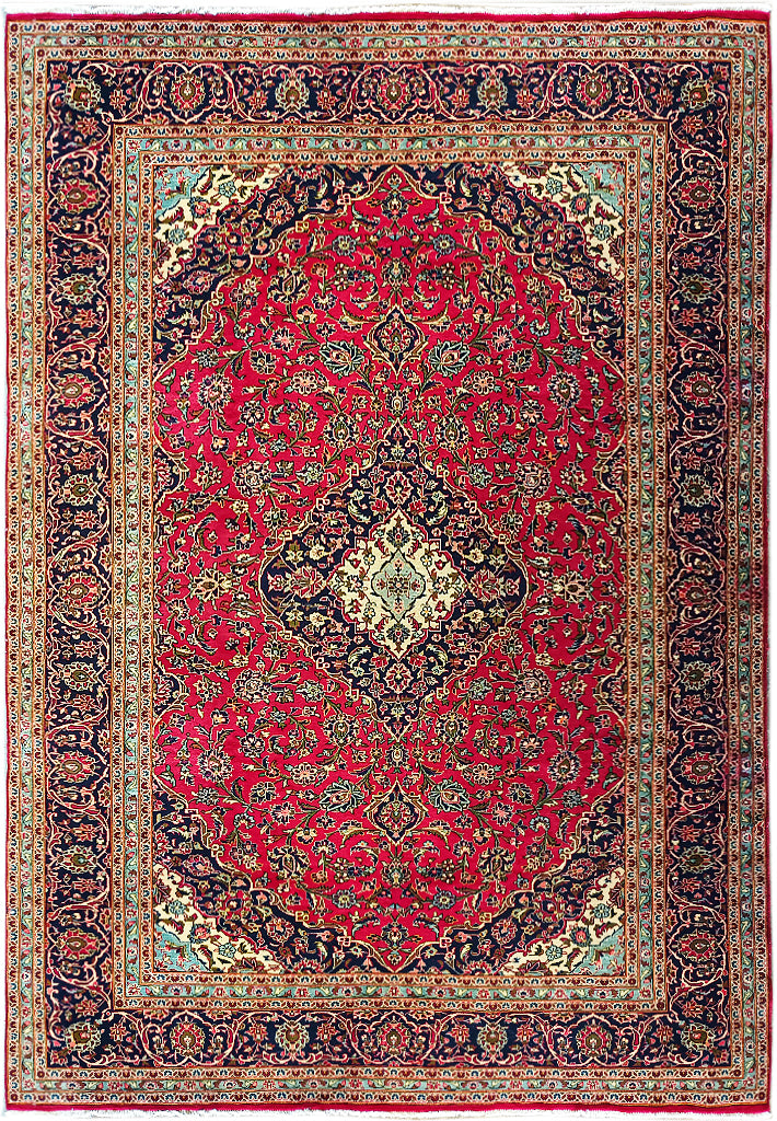 9.6 x 14 CLASSIC Persian Kashan Rug Wool Red Blue Shark Tank Carpet #F-5969