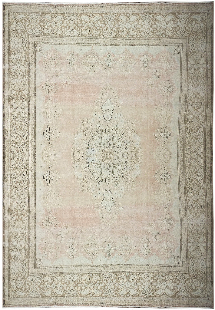 Light 9' x 12' Vintage Persian Kerman Rug Pale Faded Neutral Colors #F-5982