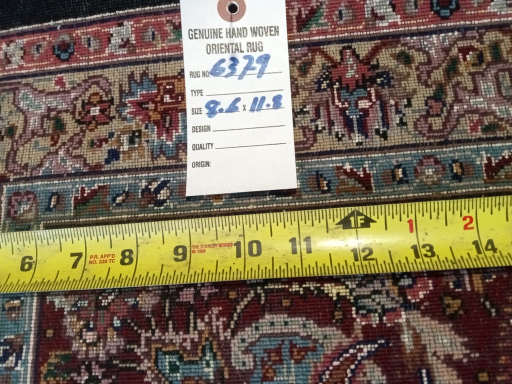 Handcrafted 8x12 Indian Tabriz rug with intricate designs and vibrant colors, showcasing traditional craftsmanship and luxurious texture, perfect for elegant home decor.
