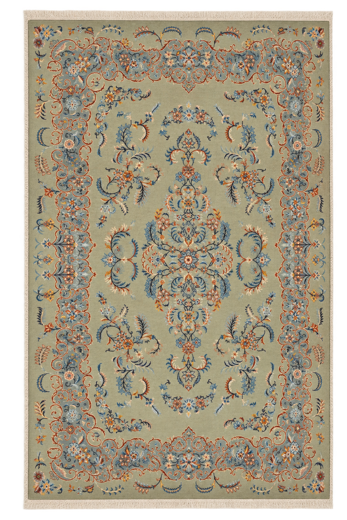 7.9 x 10.7 Green Persian Kashan Rug #PIX-15330