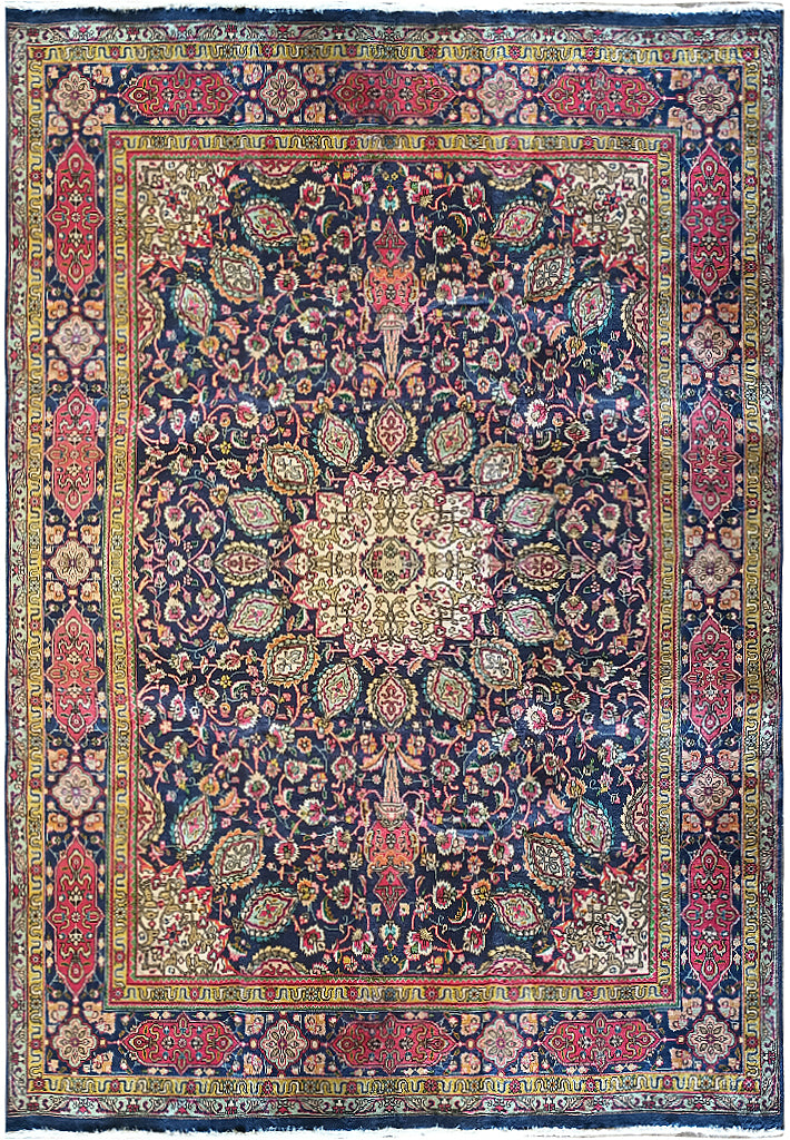 9.6 x 12.4 Authentic Persian Sheikh Safi Tabriz Wool Rug Semi-Antique #F-6007