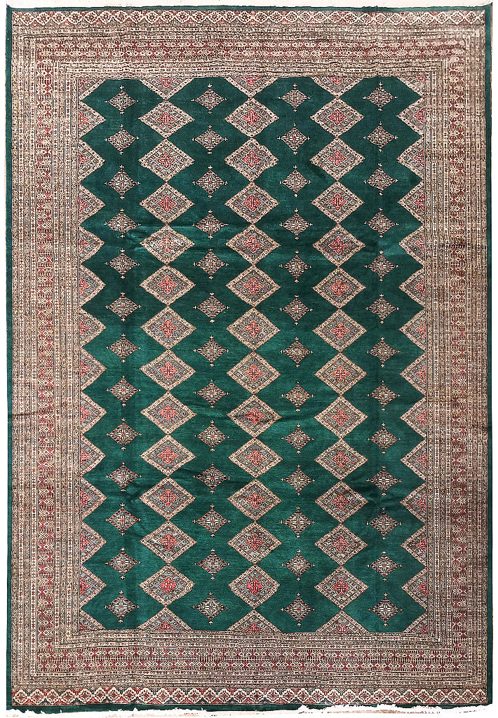 GREEN Jaldar Bokara Rug Quality Wool Handmade 8' x 11' #F-6038
