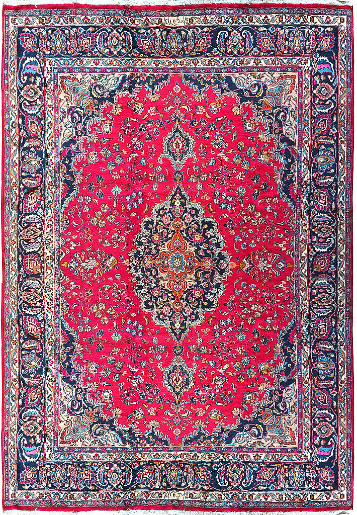 9.5 x 13.7 Large Persian Classic Traditional Wool SIGNED Rug Bright Red Blue #F-6078